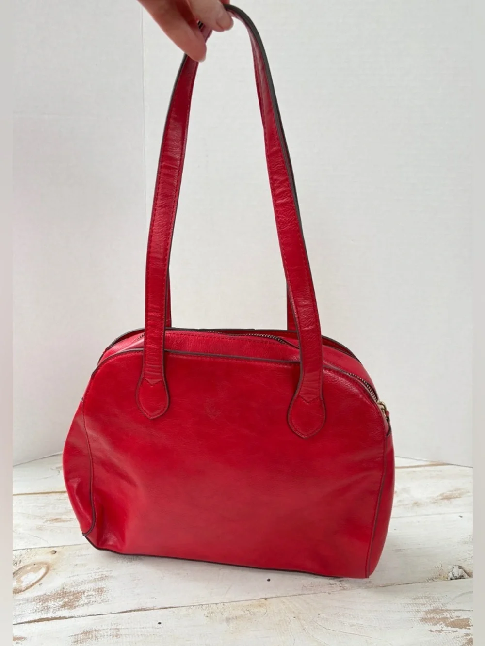 Liz Claiborne lipstick red vintage satchel shoulder bag purse vegan leather EUC